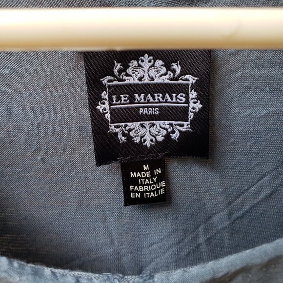 EUC LE MARAIS PARIS Pure Crinkle Silk Layered Ombre Blouse luminous blue (M) - Picture 2 of 4